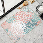 Flower Pattern, Teal, Blush,Coral, Peach  Easy Maintenance Bath Mat