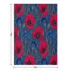 Red Poppies And Blue Cornflowers on Blue Shrink-resistant Throw Blanket