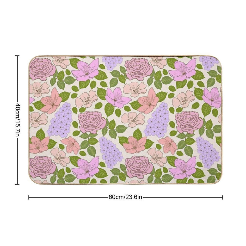Soft Romantic Pastel Botanicals  Fade-Resistant Bath Mat