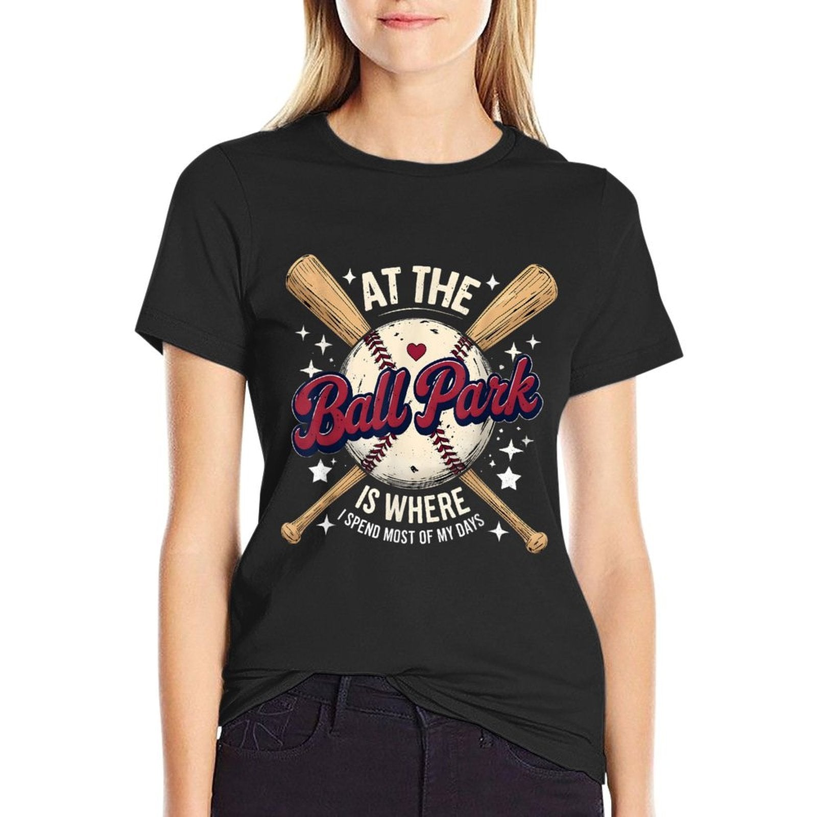 Baseball Mom At The Ballpark I Spend Most My Days Retro  Rolled Sleeves T-Shirt