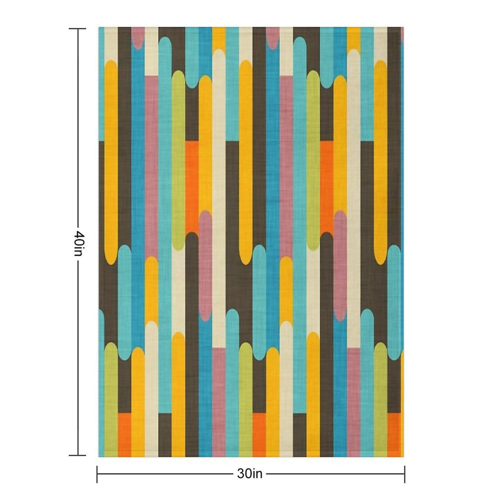 Retro Color Block Popsicle Sticks Blue Easy Care Throw Blanket