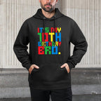 It's My 10th Birthday Bro Block Building 10 Years Old Boys Durable Construction Hoodie