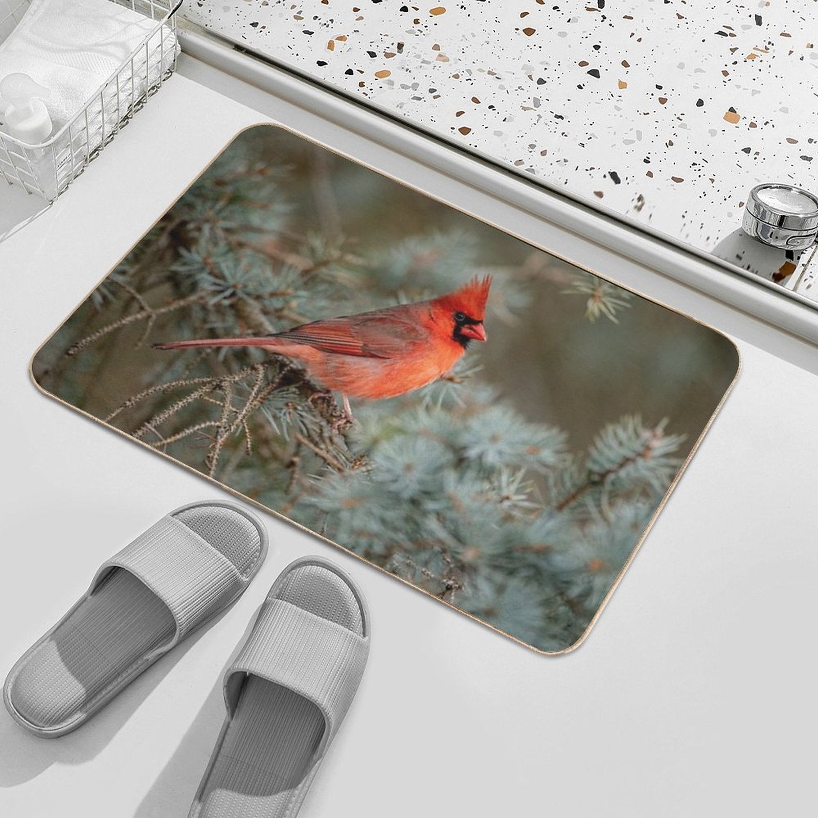Male Northern Cardinal  Anti-Trip Bath Mat