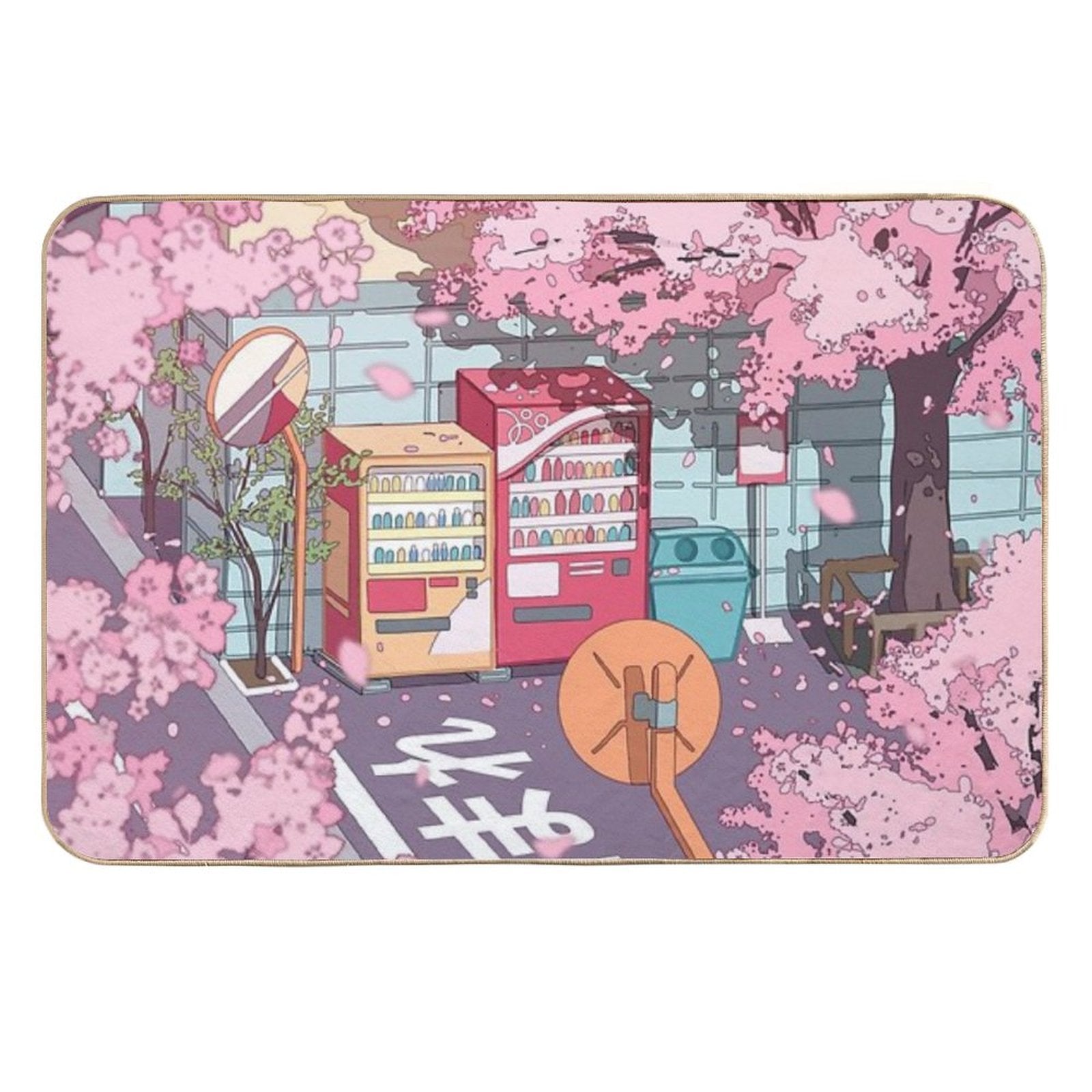 A Beautiful Aesthetic Tokyo Street And  The Pink Sakura Tree Blossom  Odorless Bath Mat