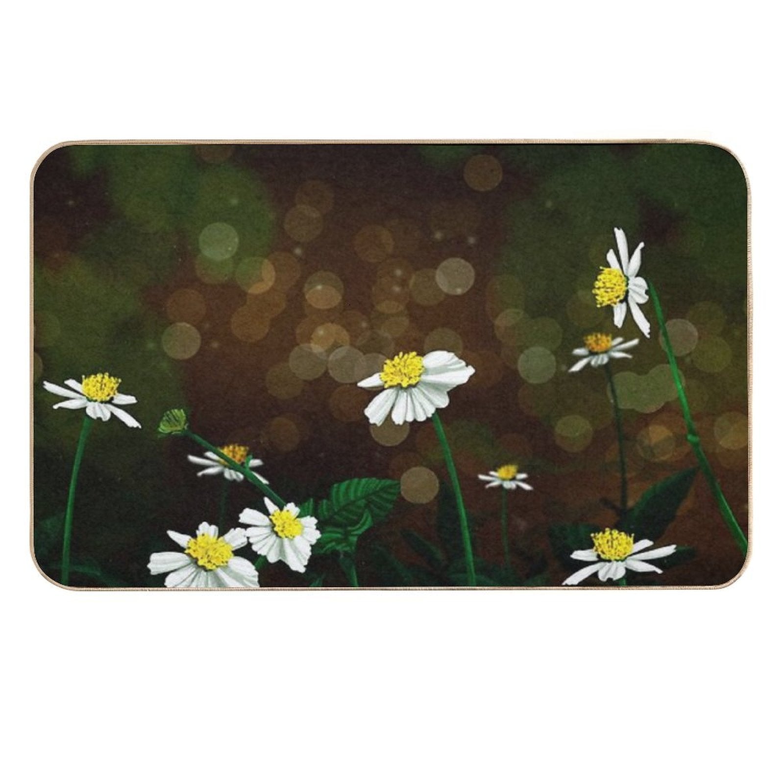 White Flowers  Easy Maintenance Bath Mat