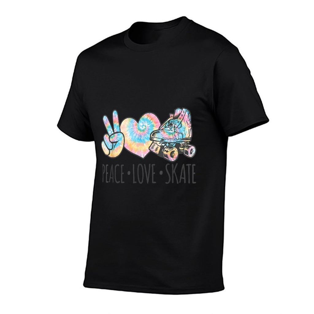 Tie Dye Roller Skating Forn Girls  Peace Love Skate  Rolled Sleeves T-Shirt
