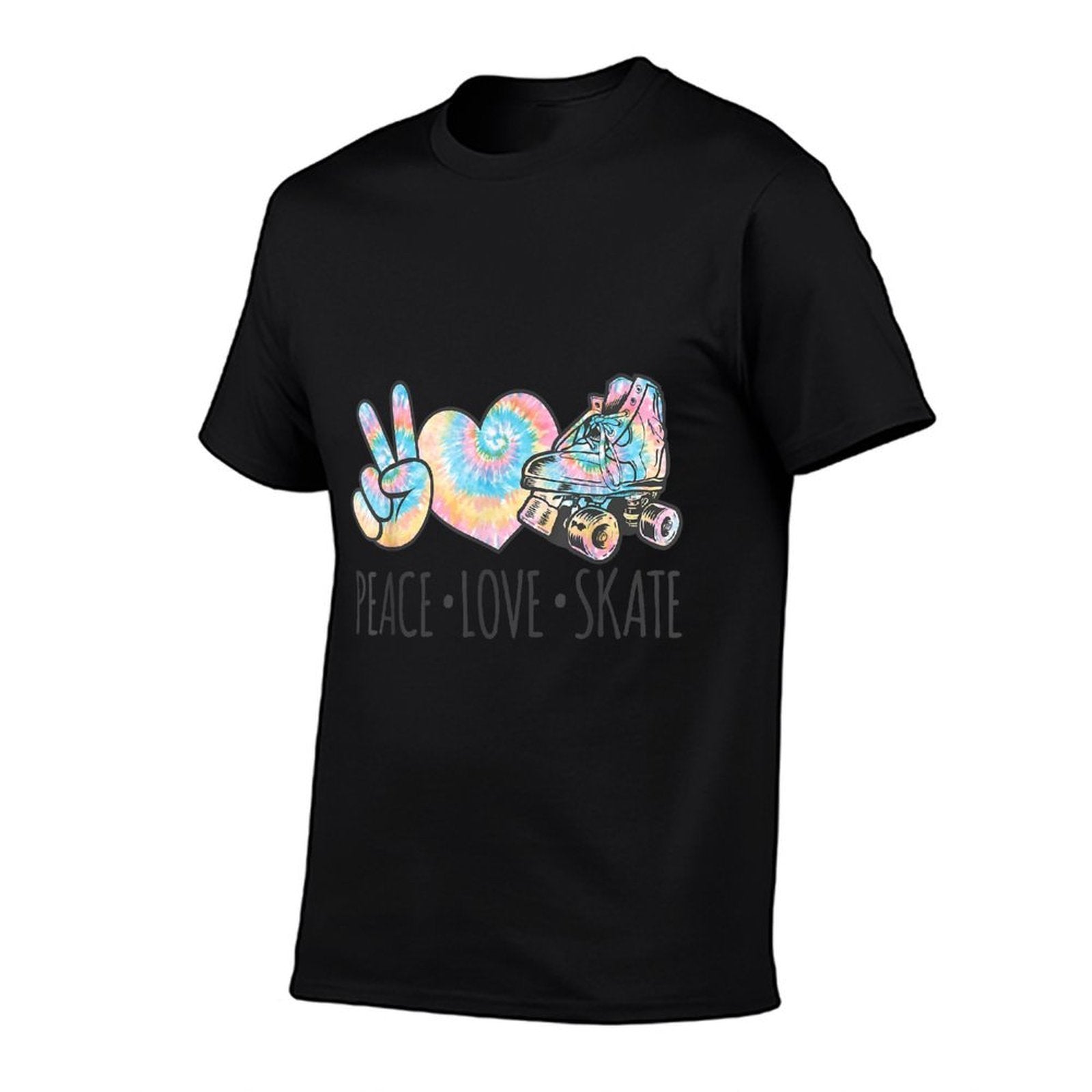 Tie Dye Roller Skating Forn Girls  Peace Love Skate  Rolled Sleeves T-Shirt