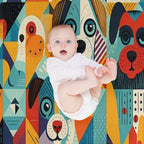 Geometrical Dogs Pattern Lightweight Throw Blanket