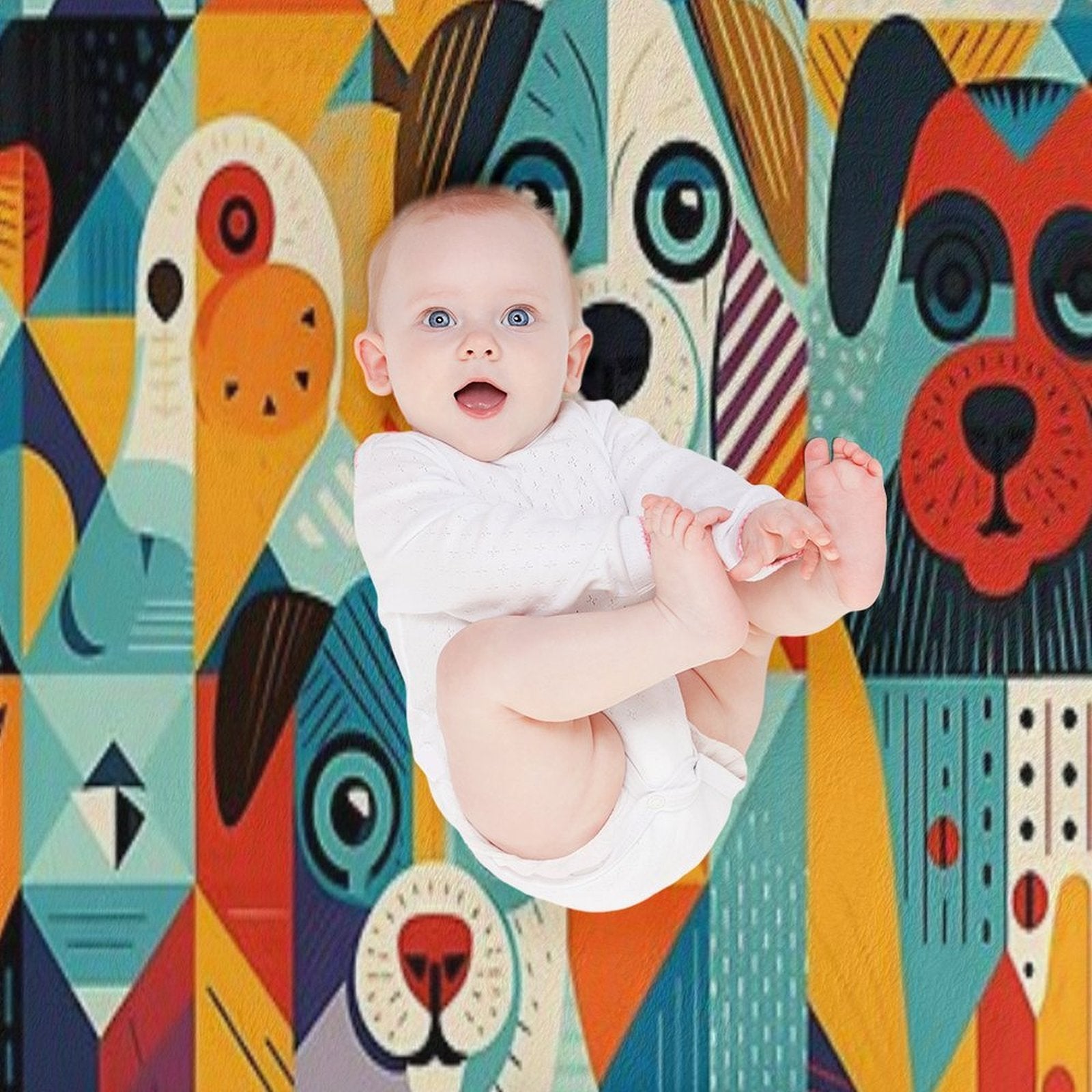 Geometrical Dogs Pattern Lightweight Throw Blanket