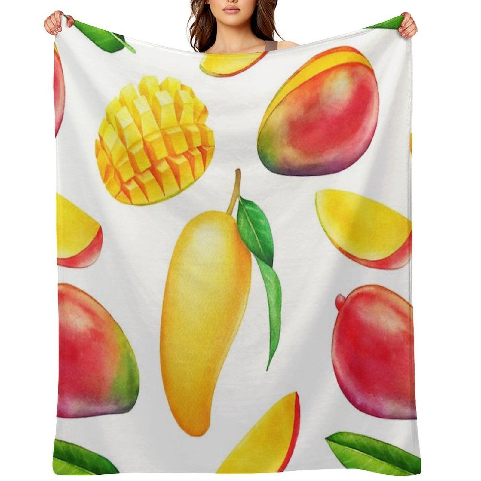 Hand-painted Watercolor Mango Velvety-soft Throw Blanket