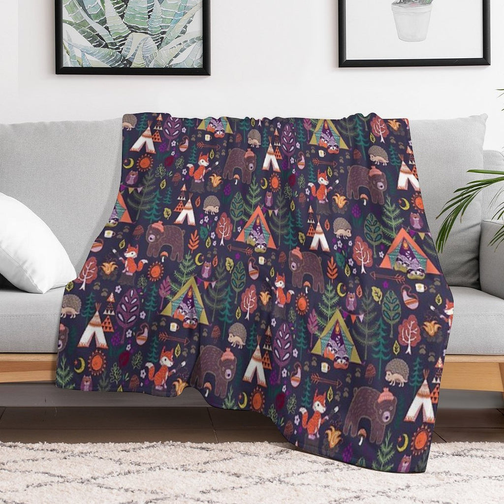 Woodland Animals Campout Plush Throw Blanket