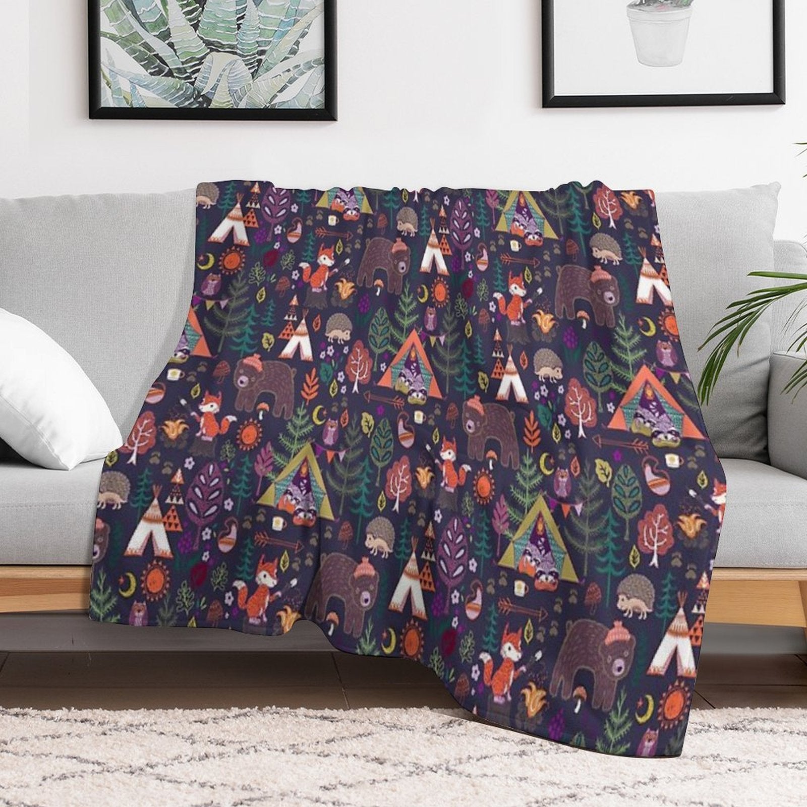 Woodland Animals Campout Plush Throw Blanket