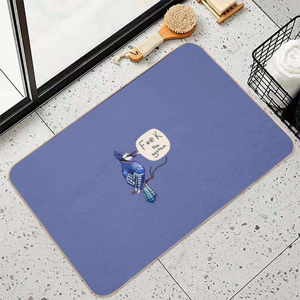 Blue Jay Says F#@K The System  Dirt-Trapping Bath Mat
