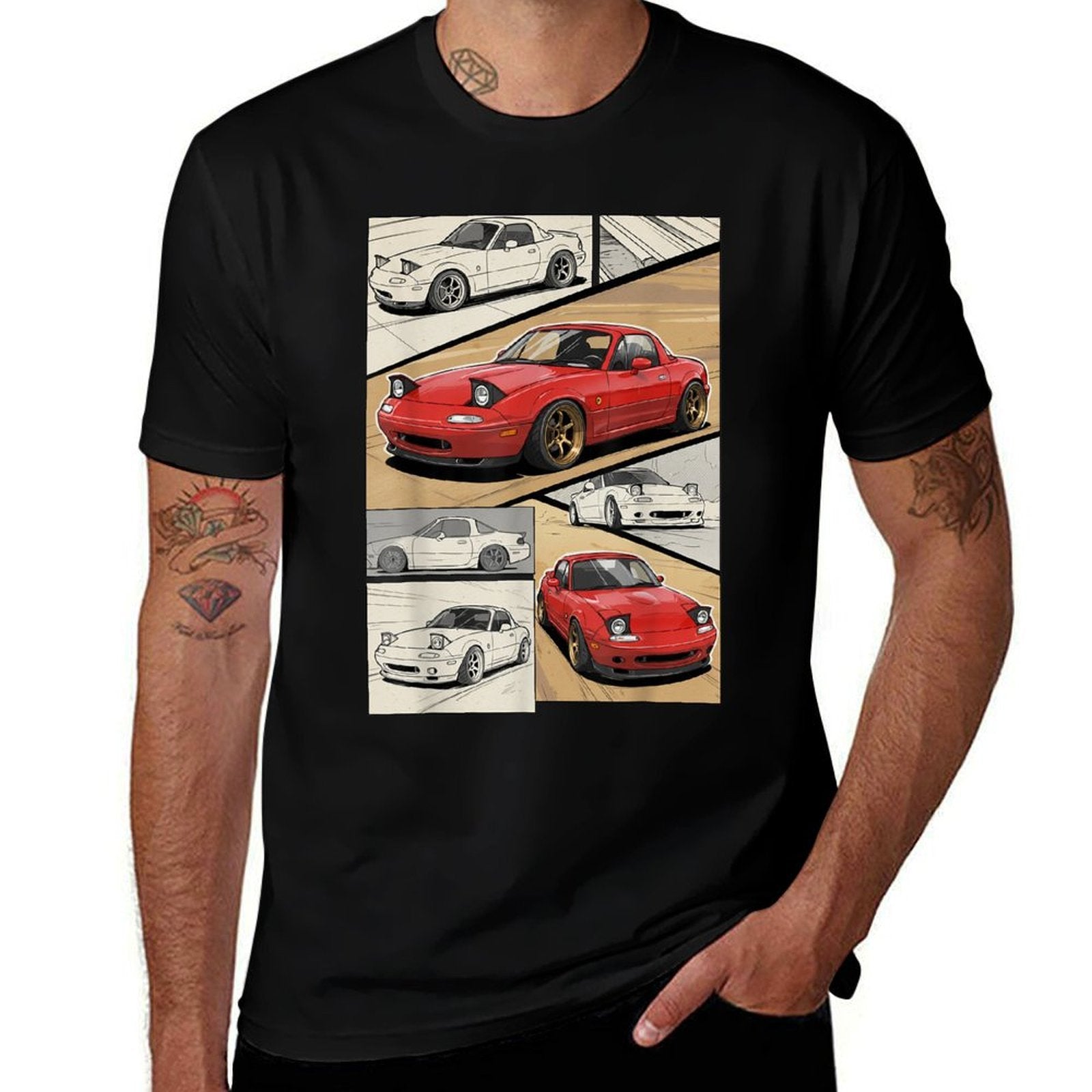 Kawaii MX-5 NA Red Japanese 90s Tuning Racing Sports Car  High-quality Stitching T-Shirt