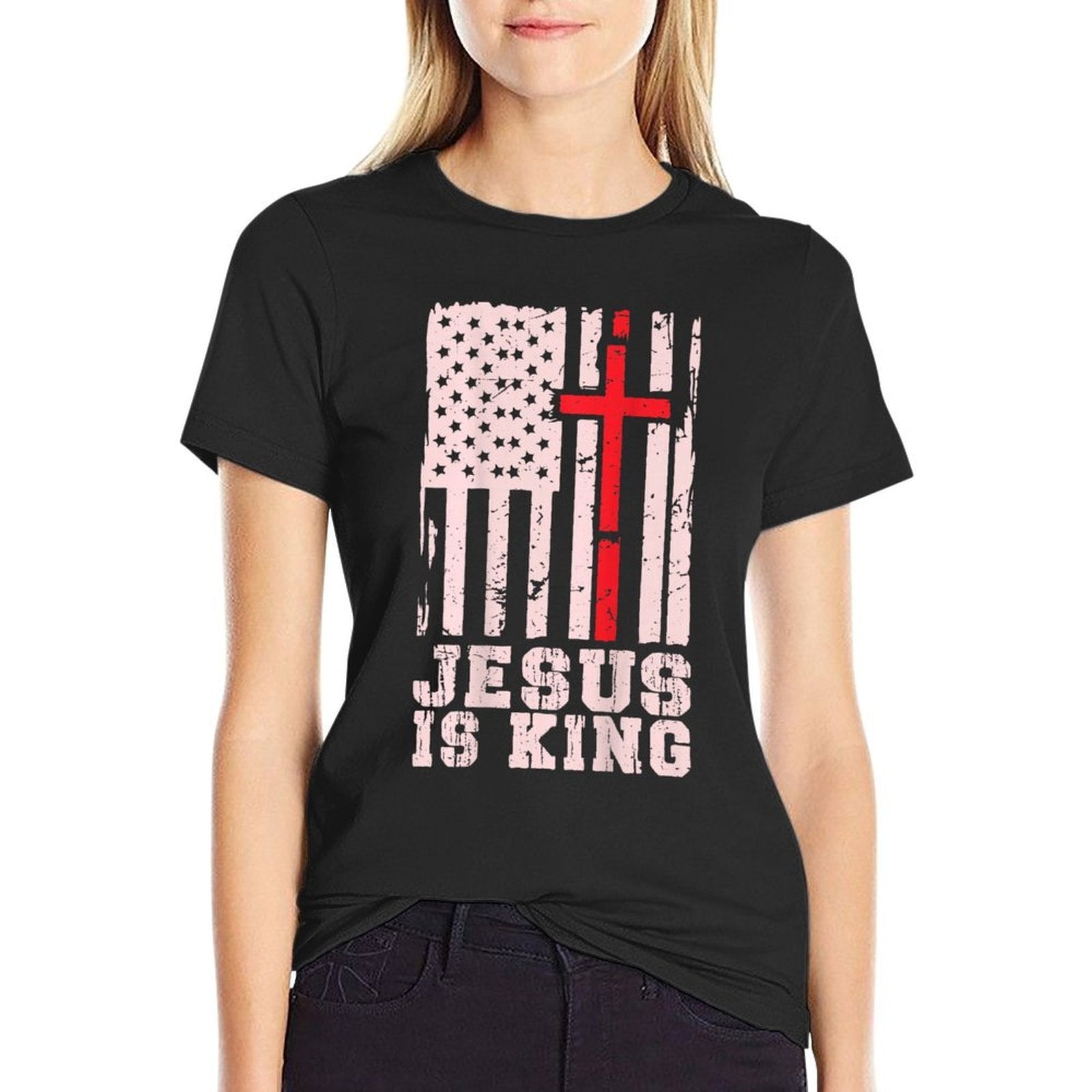 Jesus Is King Christ Lord Patriotic Christian American  Trendy Pattern T-Shirt