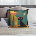 Mid Century Atomic Tiki Black Cat – Retro Lounge Aesthetic Soft Luxury Feel Throw Pillow