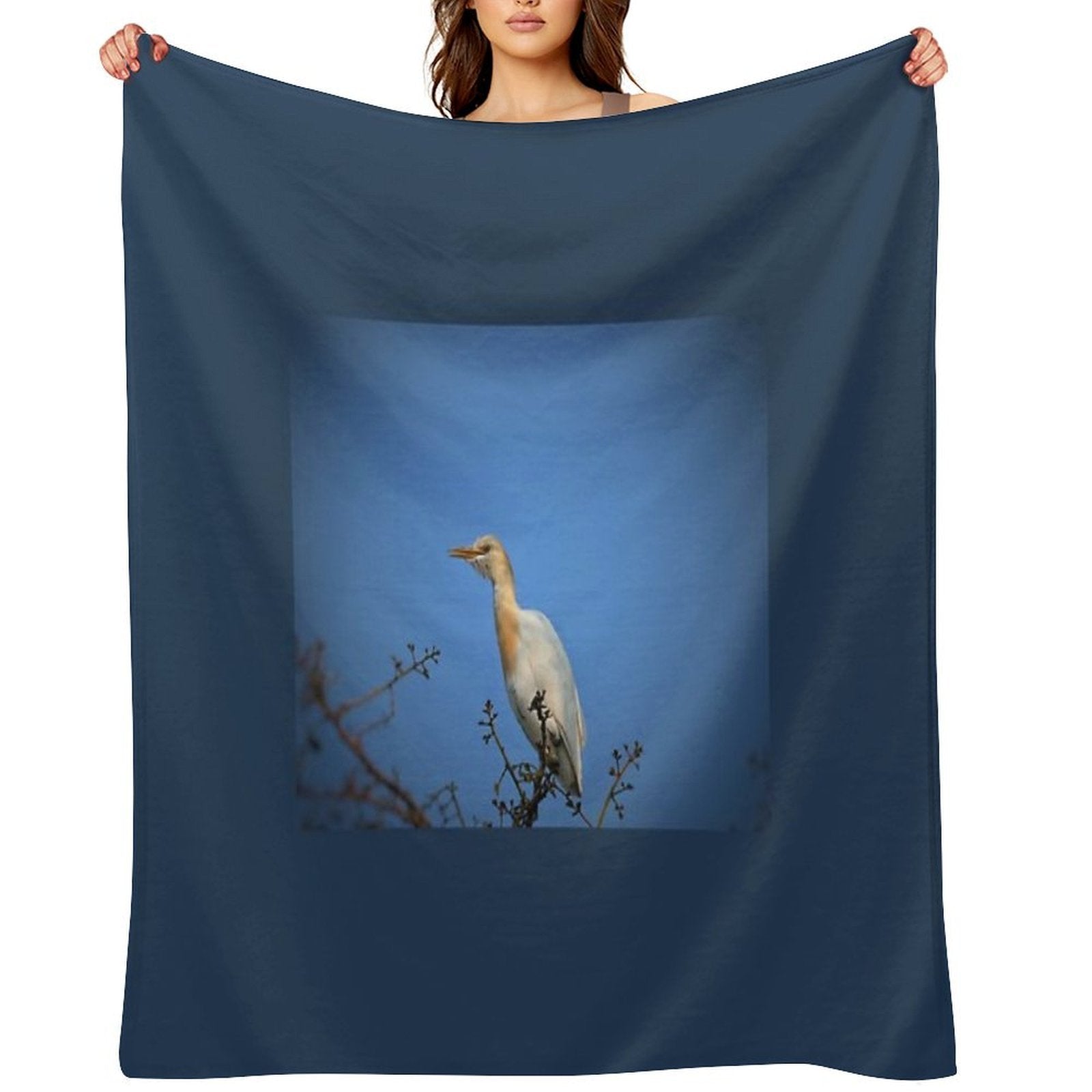 Cattle Egret Stands Gracefully in Field Compact Throw Blanket