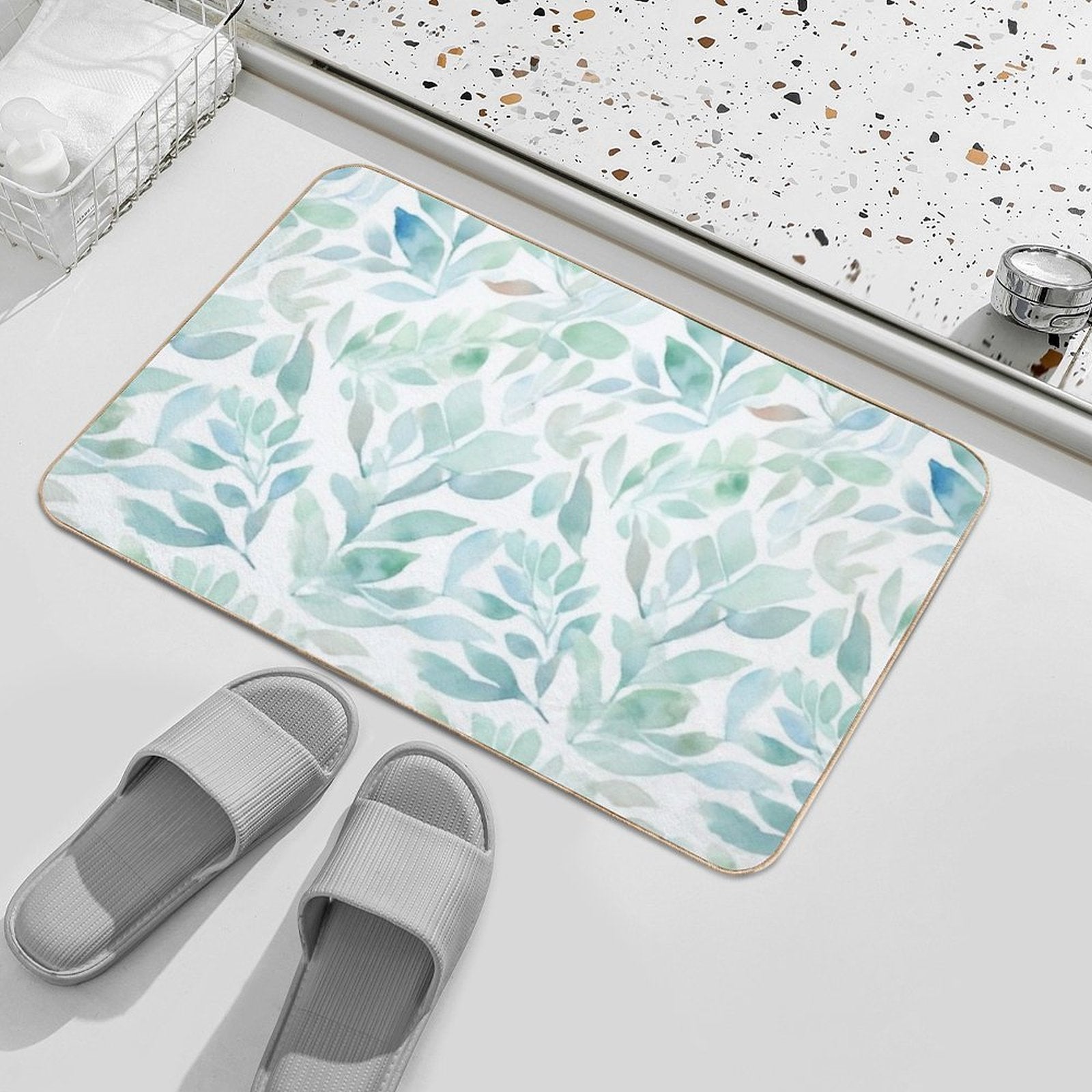 Watercolour Leaves 04  Pet-Safe Bath Mat