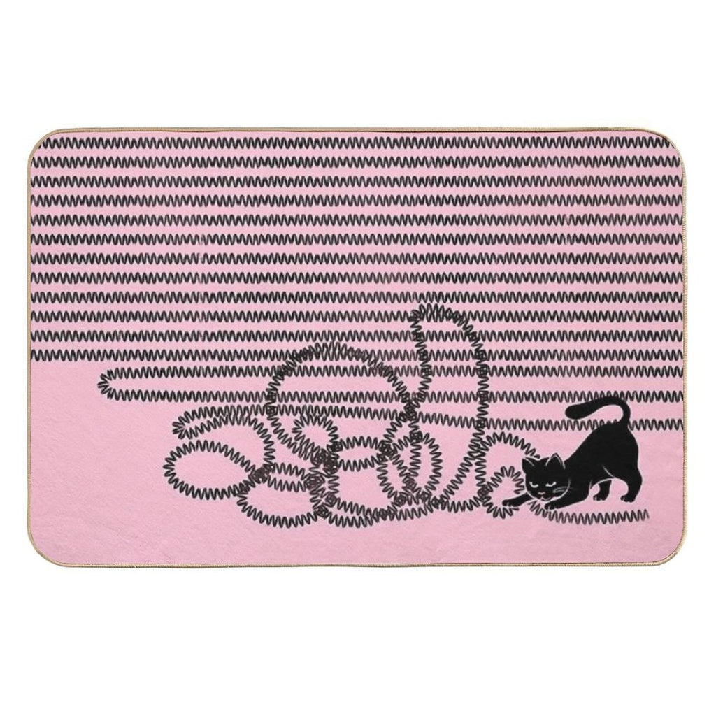 Unravel (Black Cat on Pink)  Eco-Friendly Bath Mat