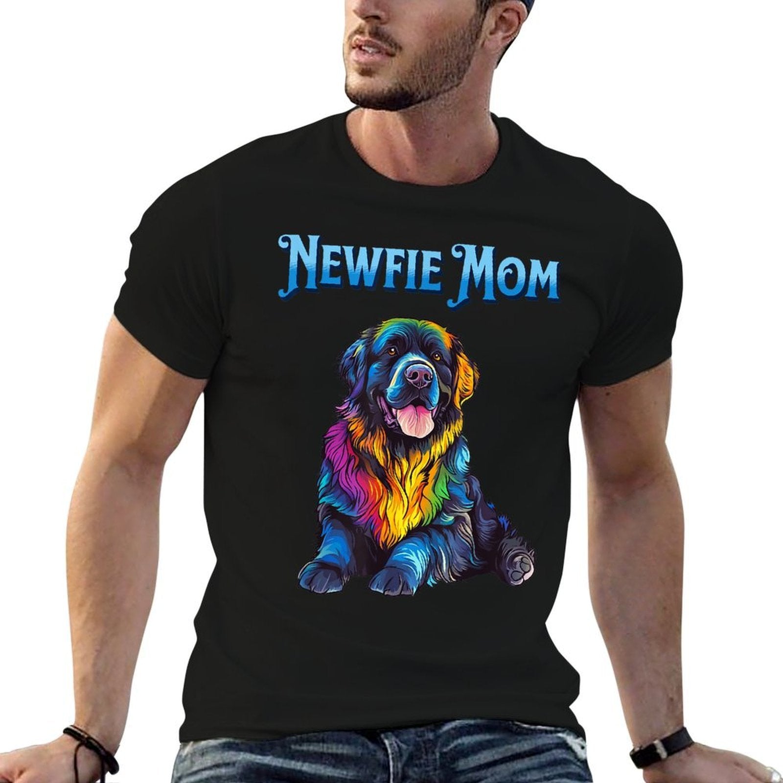 Newfoundland Newfie Dog Mom Vibrant Colorful Design for Men Women  Tagless Design T-Shirt