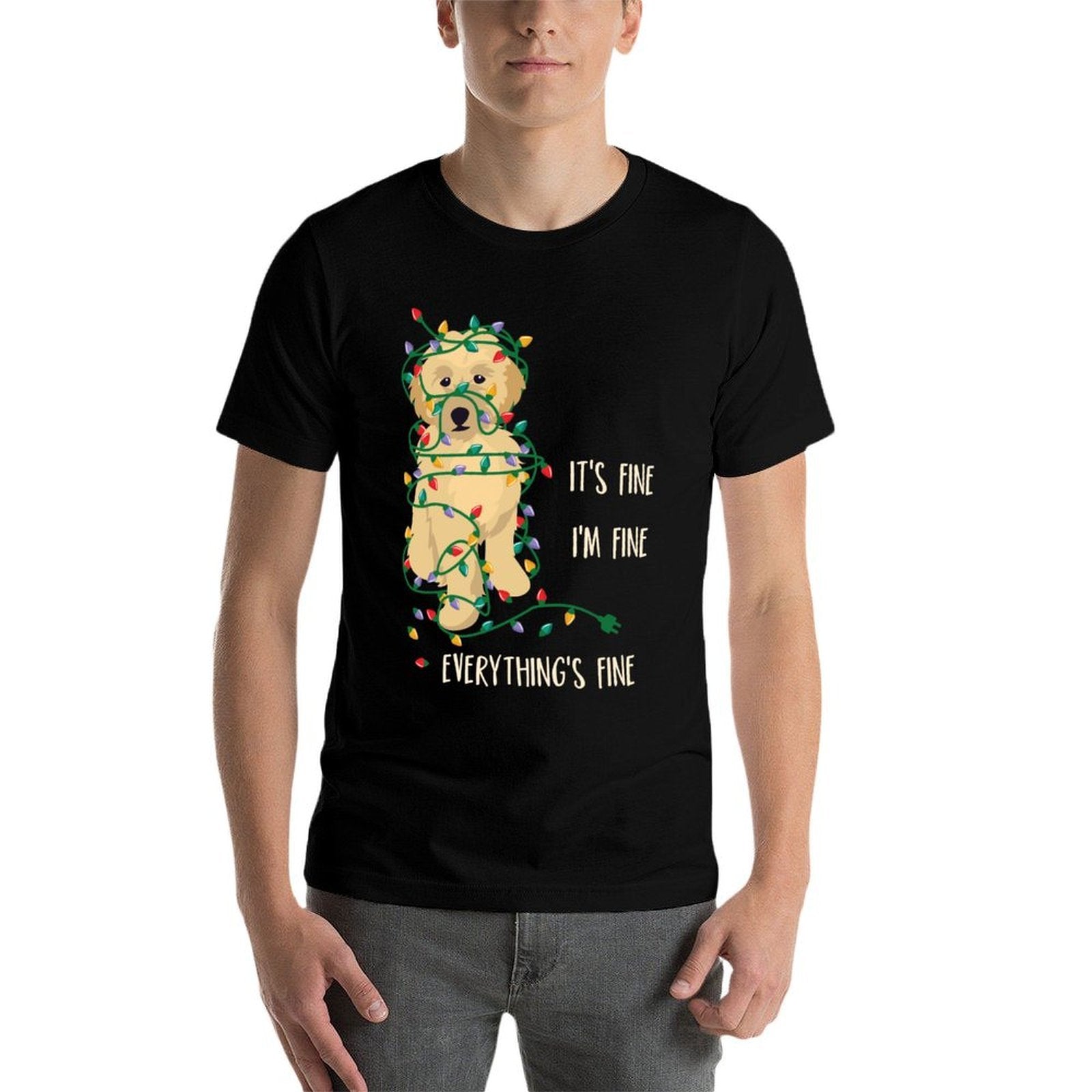 Its Fine Im Fine Everything Is Fine Christmas Lights  Ribbed Collar T-Shirt