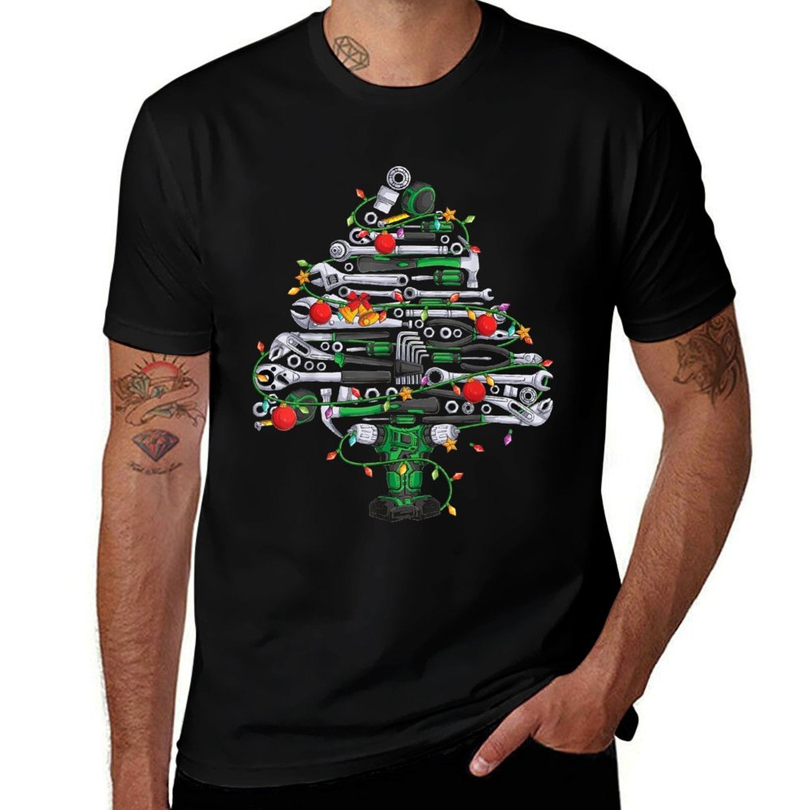 Car Mechanic Tools Christmas Tree Garage Men Kids  Fade-proof Color T-Shirt