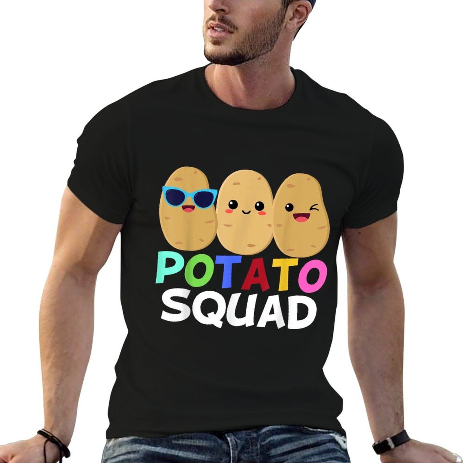 Funny Potato Squad Vegetable Chip Eater French Fries Graphic  Lightweight T-Shirt