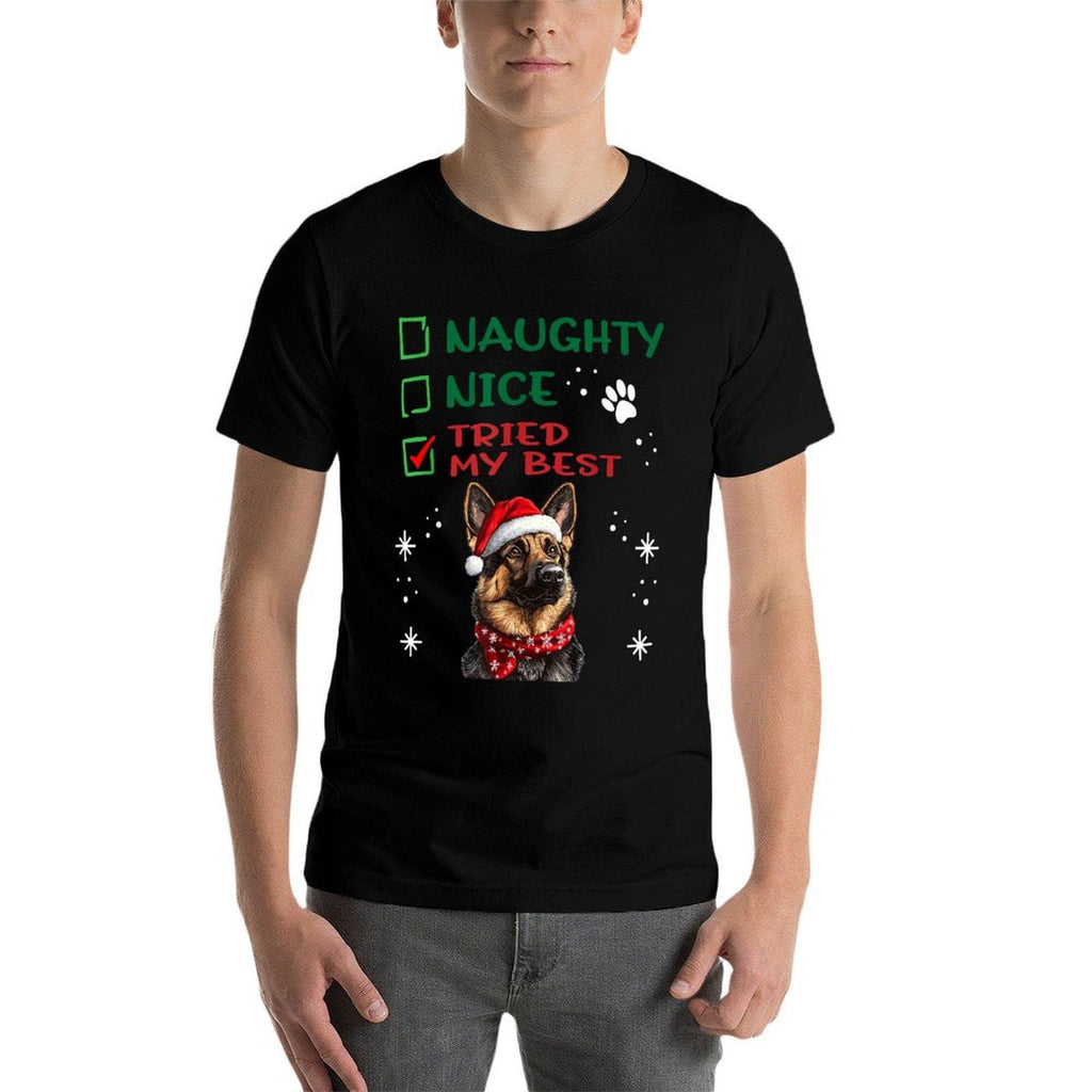 German Shepherd Christmas Dog Breed Designs Cute German Shepherd Dog Christmas Naughty Nice Tried My  Odor-resistant T-Shirt