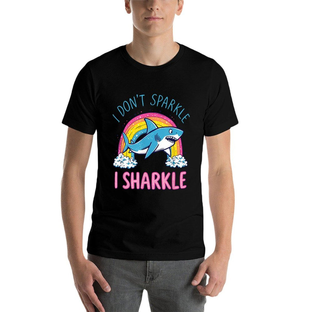 I Dont Sparkle I Sharkle Funny Shark Lovers Pun Rainbow  Wrinkle-resistant T-Shirt