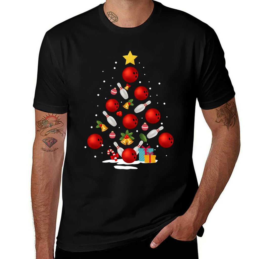 Funny Bowling Christmas Tree Lights Xmas Gifts For Men Women  Trendy Pattern T-Shirt