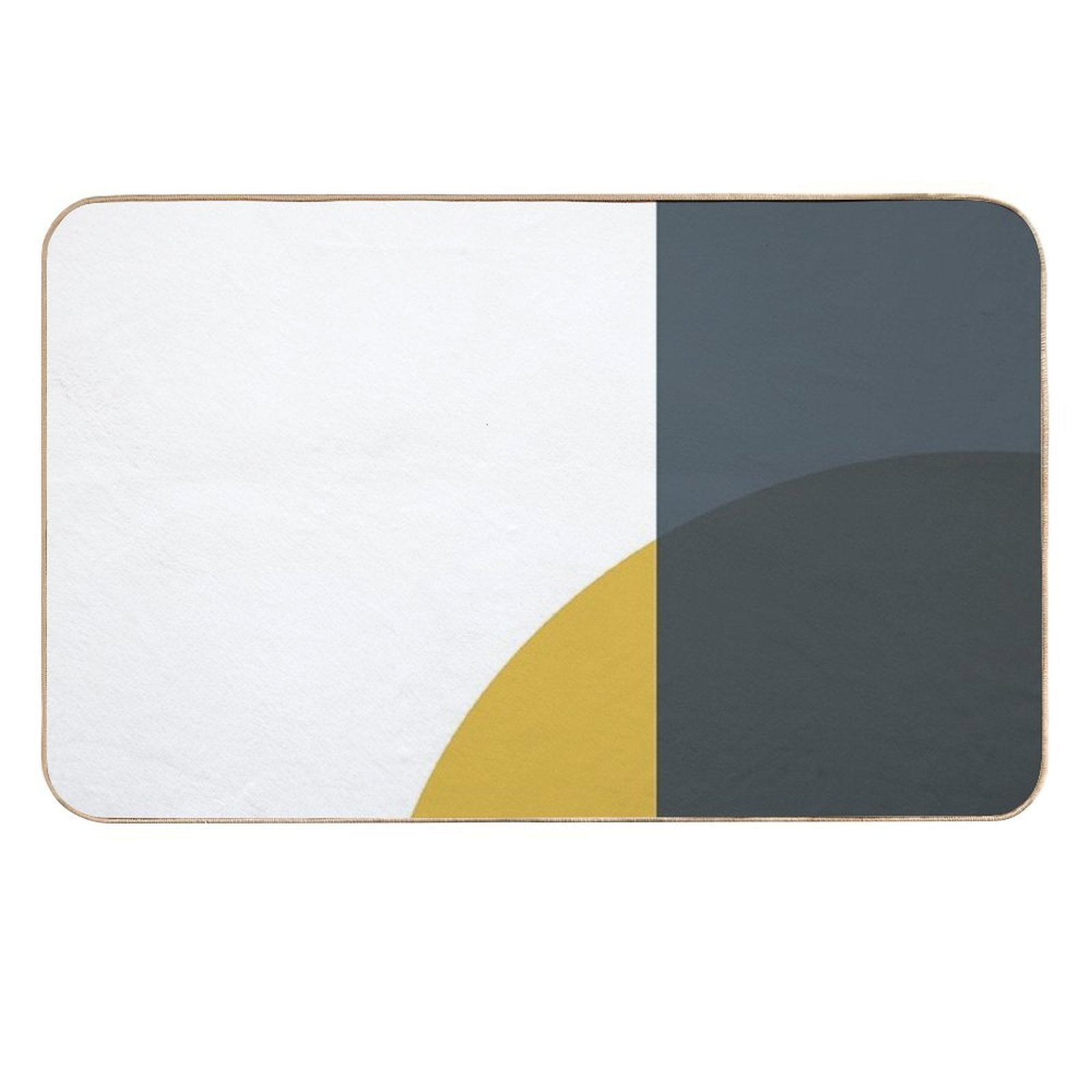 Abstract Geometric Minimalist 2 Navy Blue, Light Mustard Yellow, And White  Long-Lasting Bath Mat