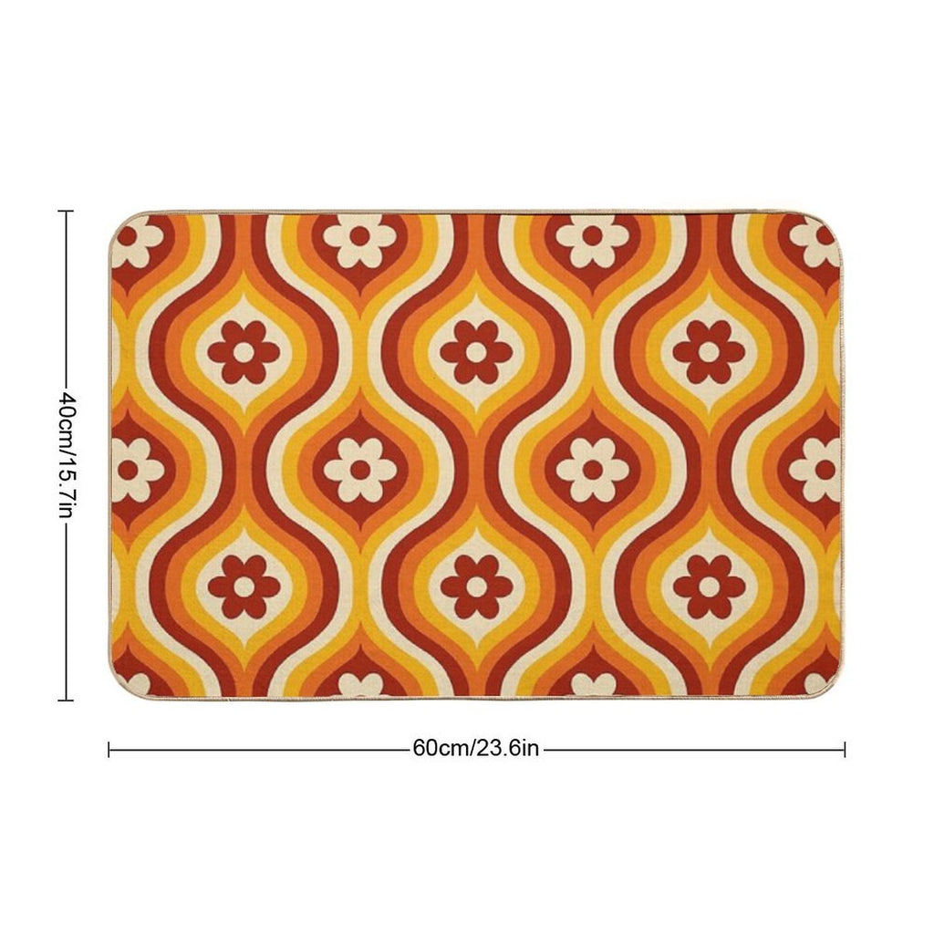 70s Groovy Daisy Ovals Pattern  Fade-Resistant Bath Mat