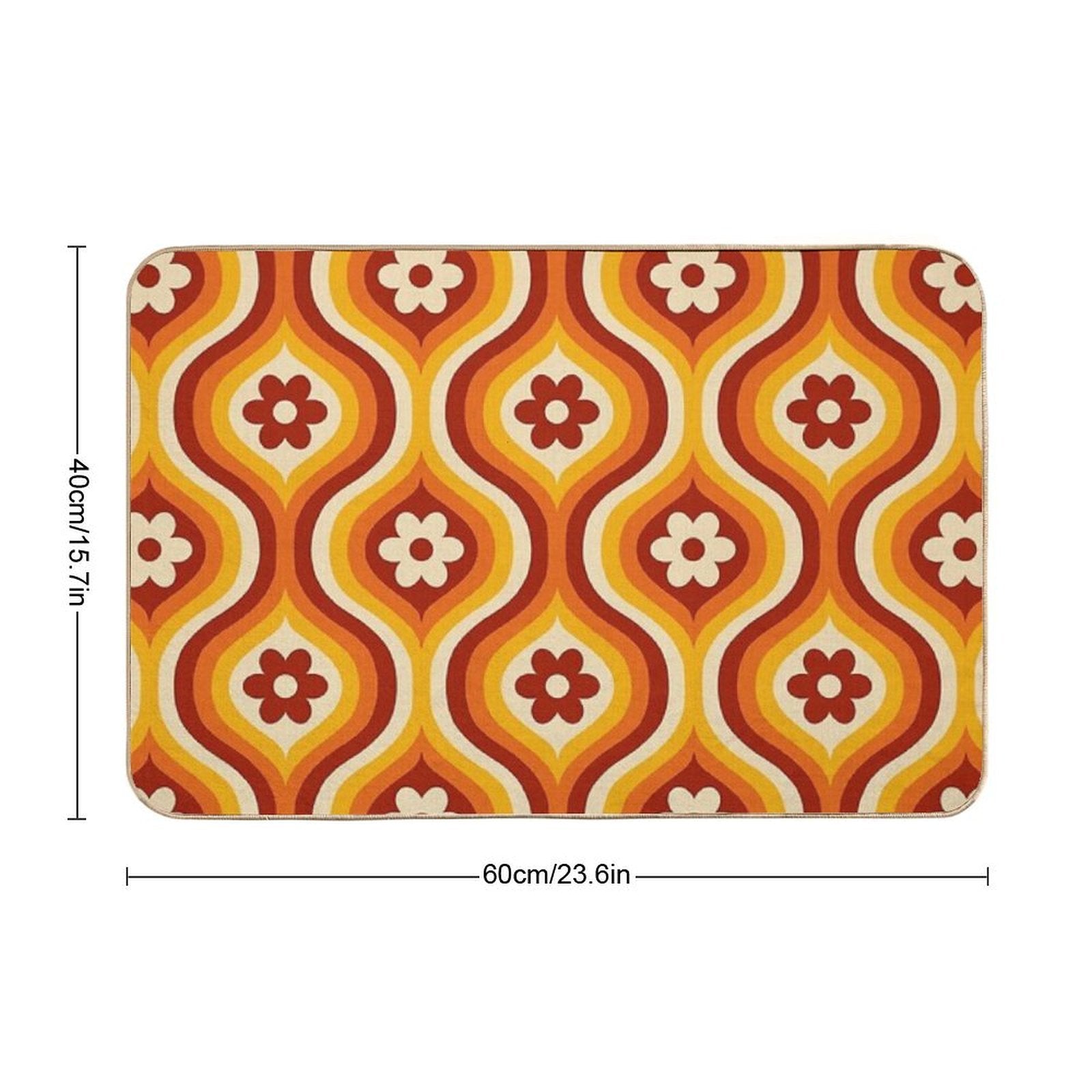 70s Groovy Daisy Ovals Pattern  Fade-Resistant Bath Mat