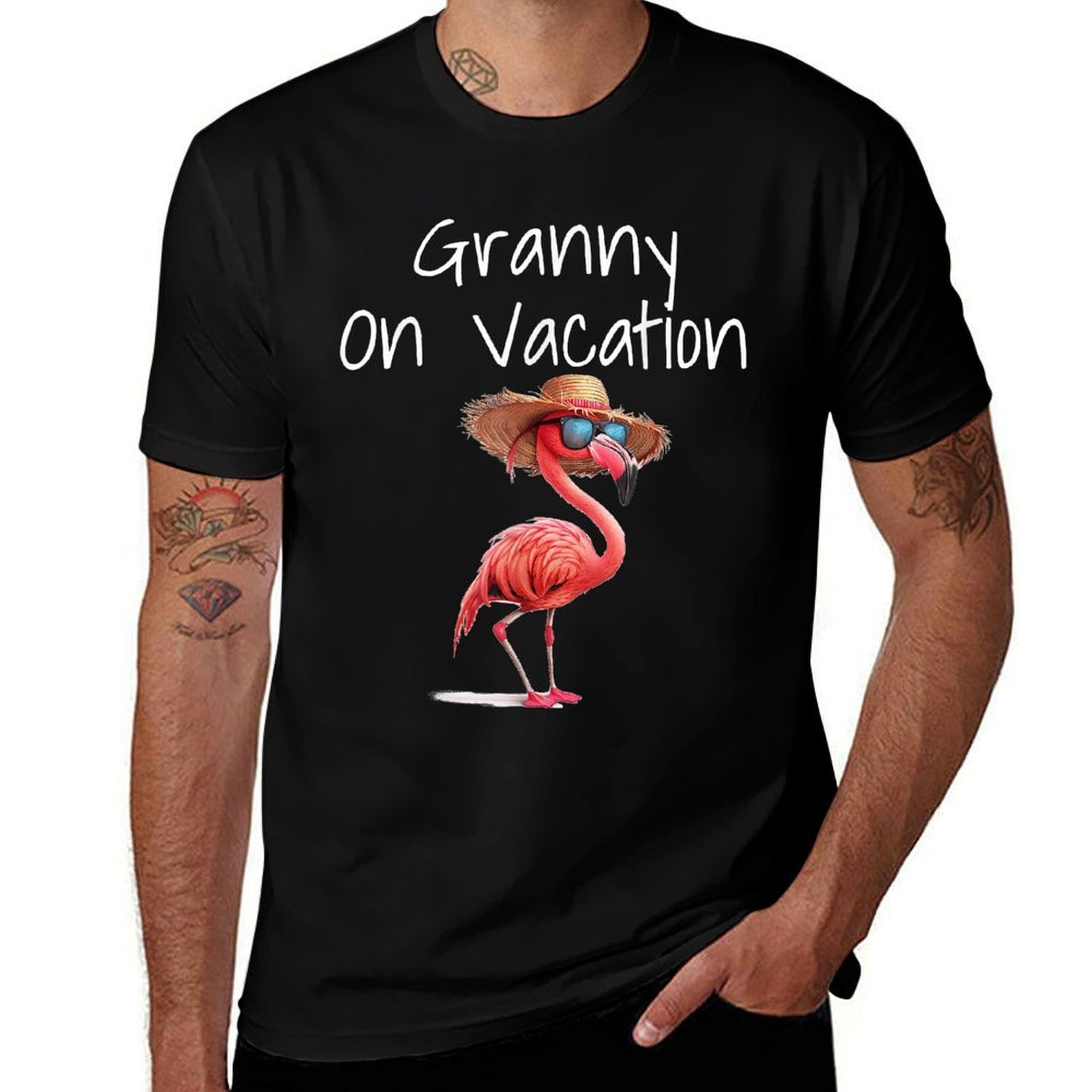 Granny On Vacation Funny Flamingo Beach Getaway Grandma  Stretchy T-Shirt