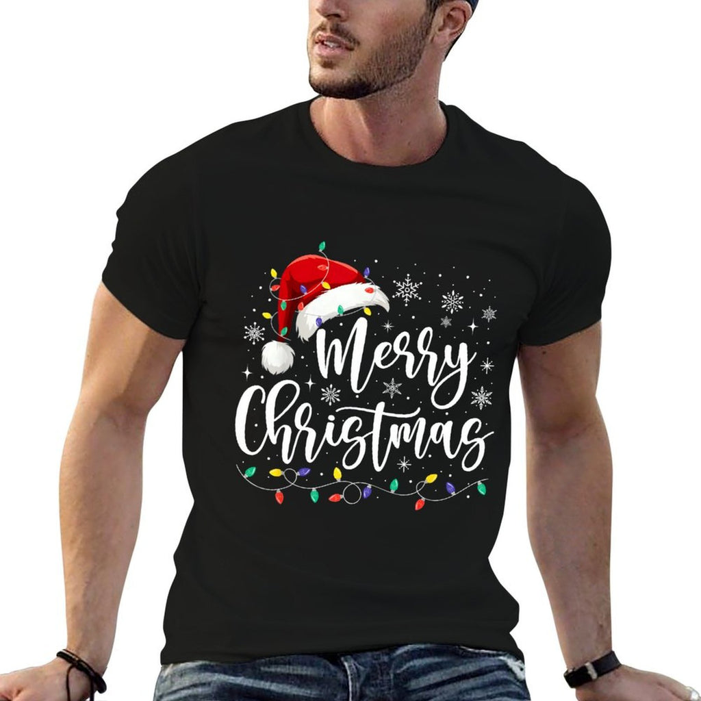 Merry Christmas Lights Red Santa Hat Xmas Family Men Women  Quick-drying T-Shirt