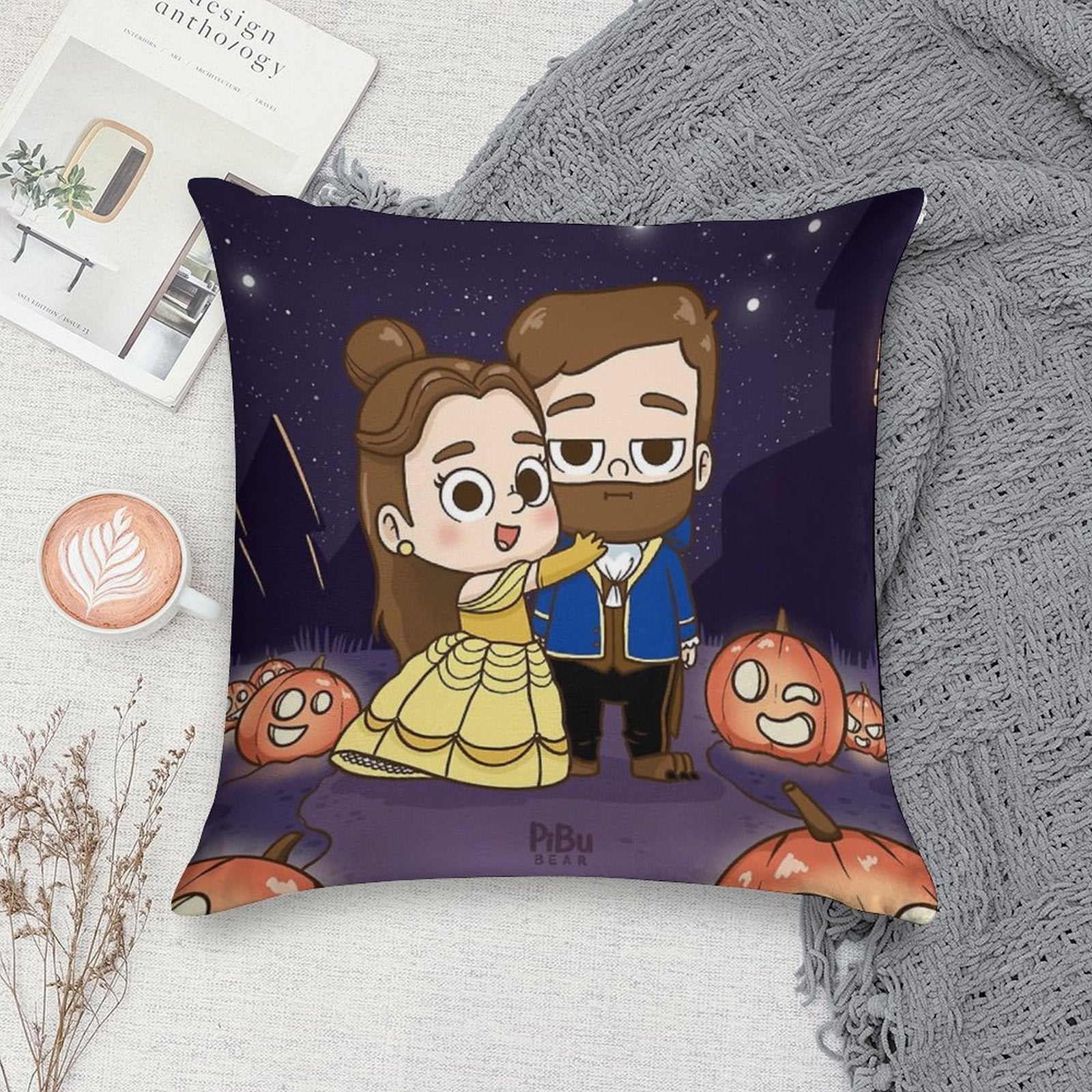 Pibu-beauty And Beast - Pibubear Soft Ultra-Soft Texture Throw Pillow