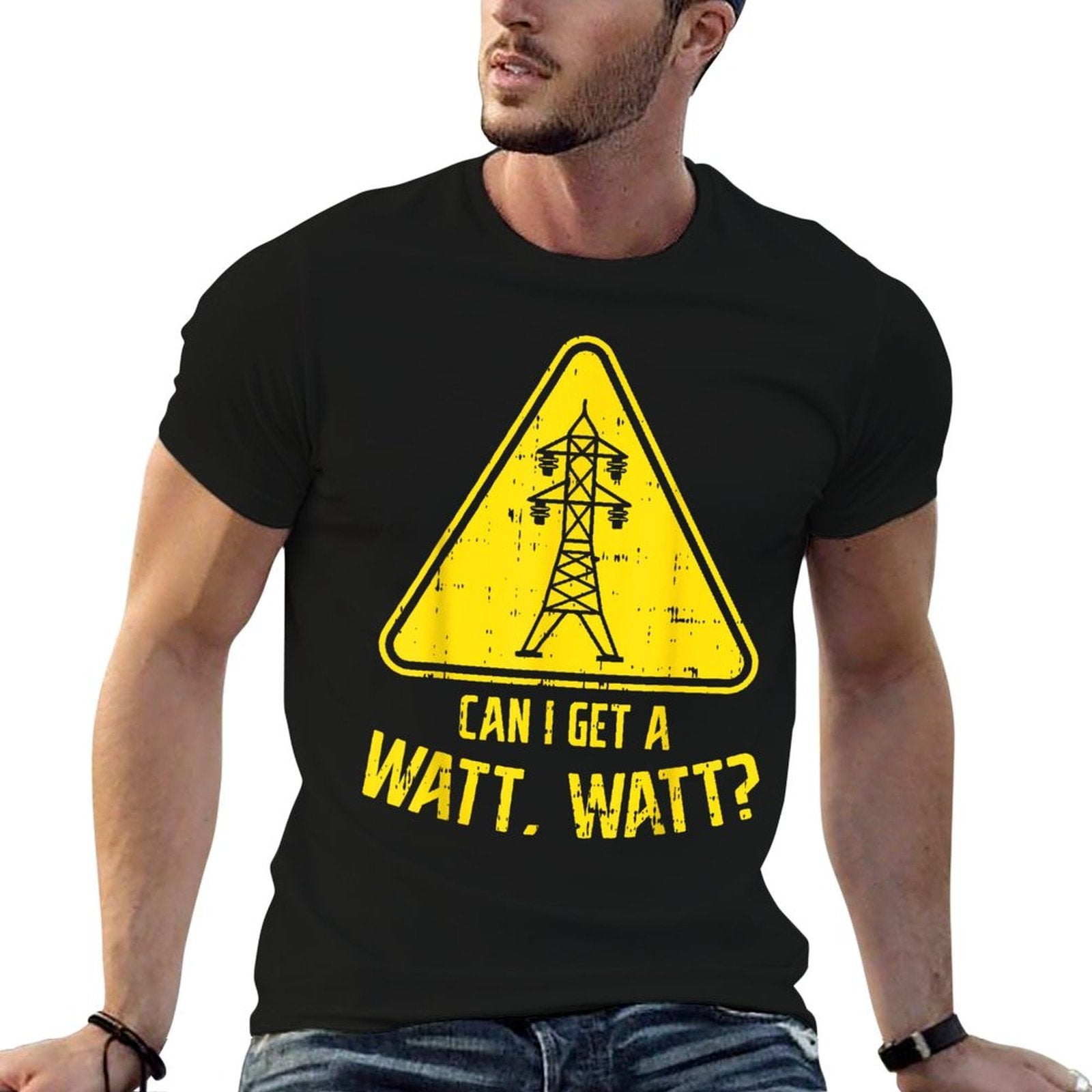 Can I Get A Watt Funny Electric Tower Pun Electrician Gift  Cotton T-Shirt