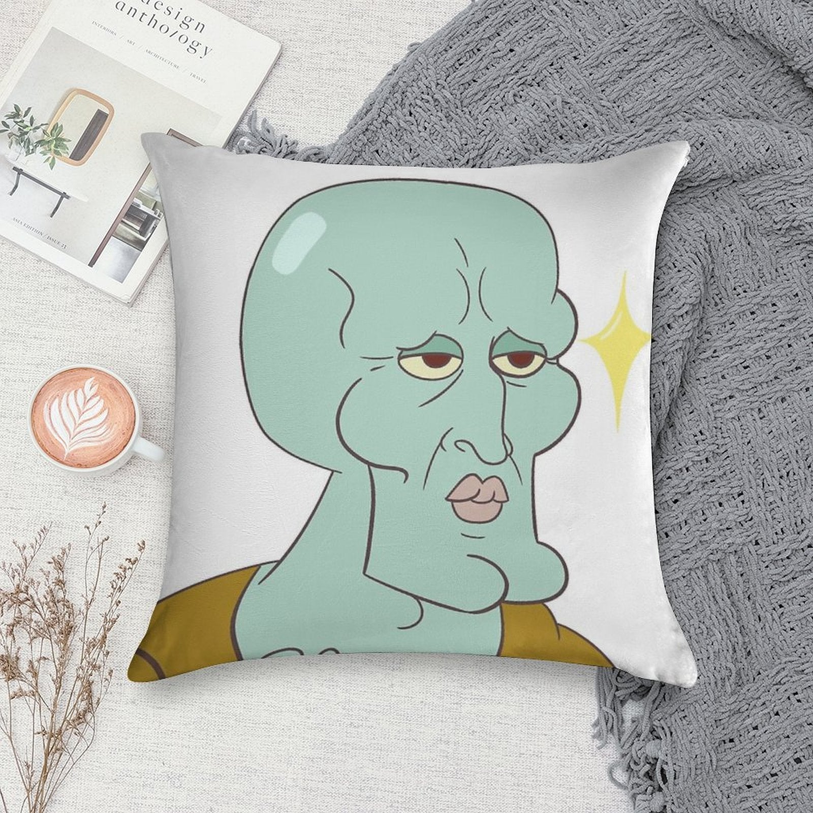 Handsome Squidward Soft Fade-Resistant Throw Pillow