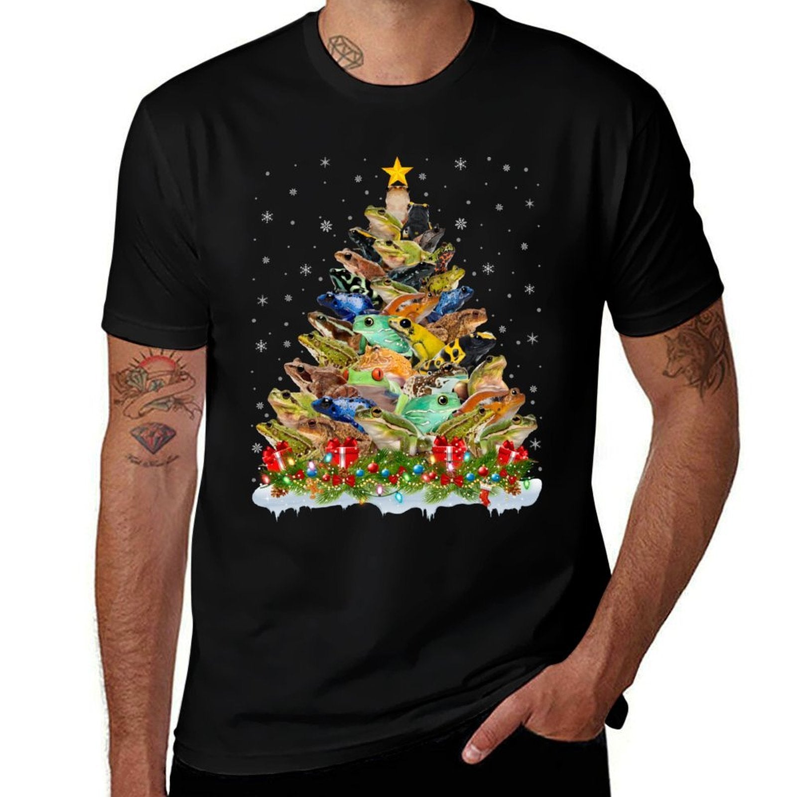 Frog Xmas Lights Santa Frog Christmas Tree  Trendy Pattern T-Shirt