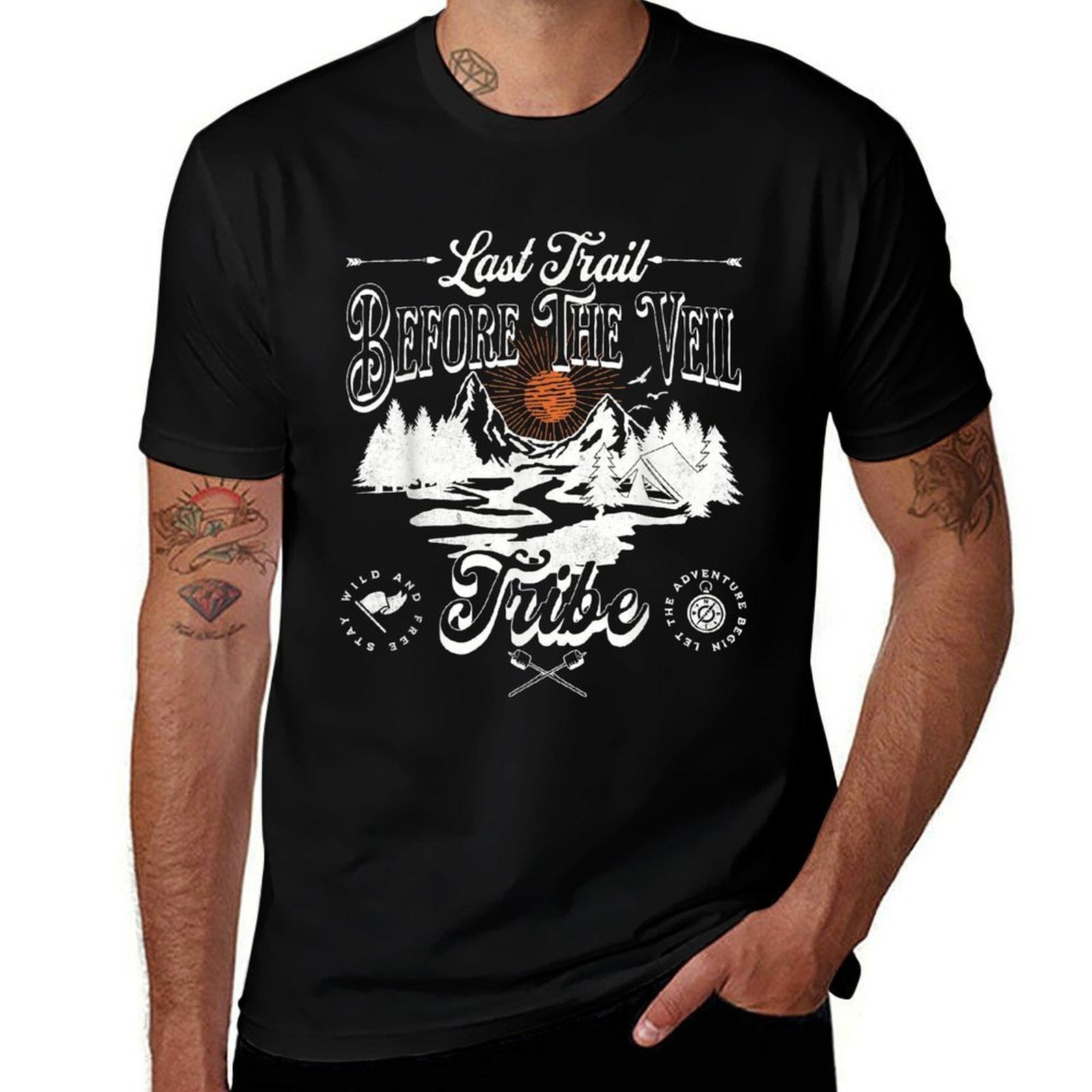 Last Trail Before The Veil Mountain Camp Bachelorette Party  Fade-proof Color T-Shirt