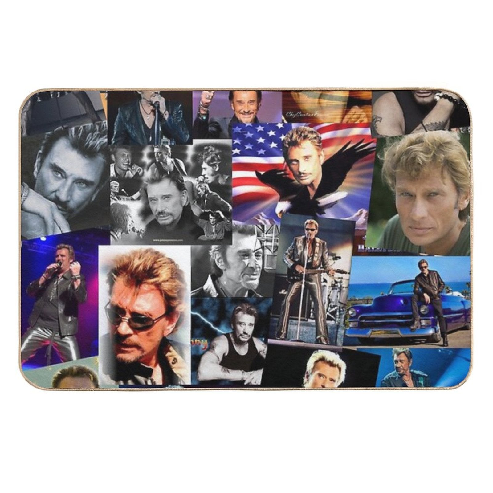 Johnny Hallyday French Singer Assorted Rectangular Vintage Collage  Slip-Resistant Bath Mat