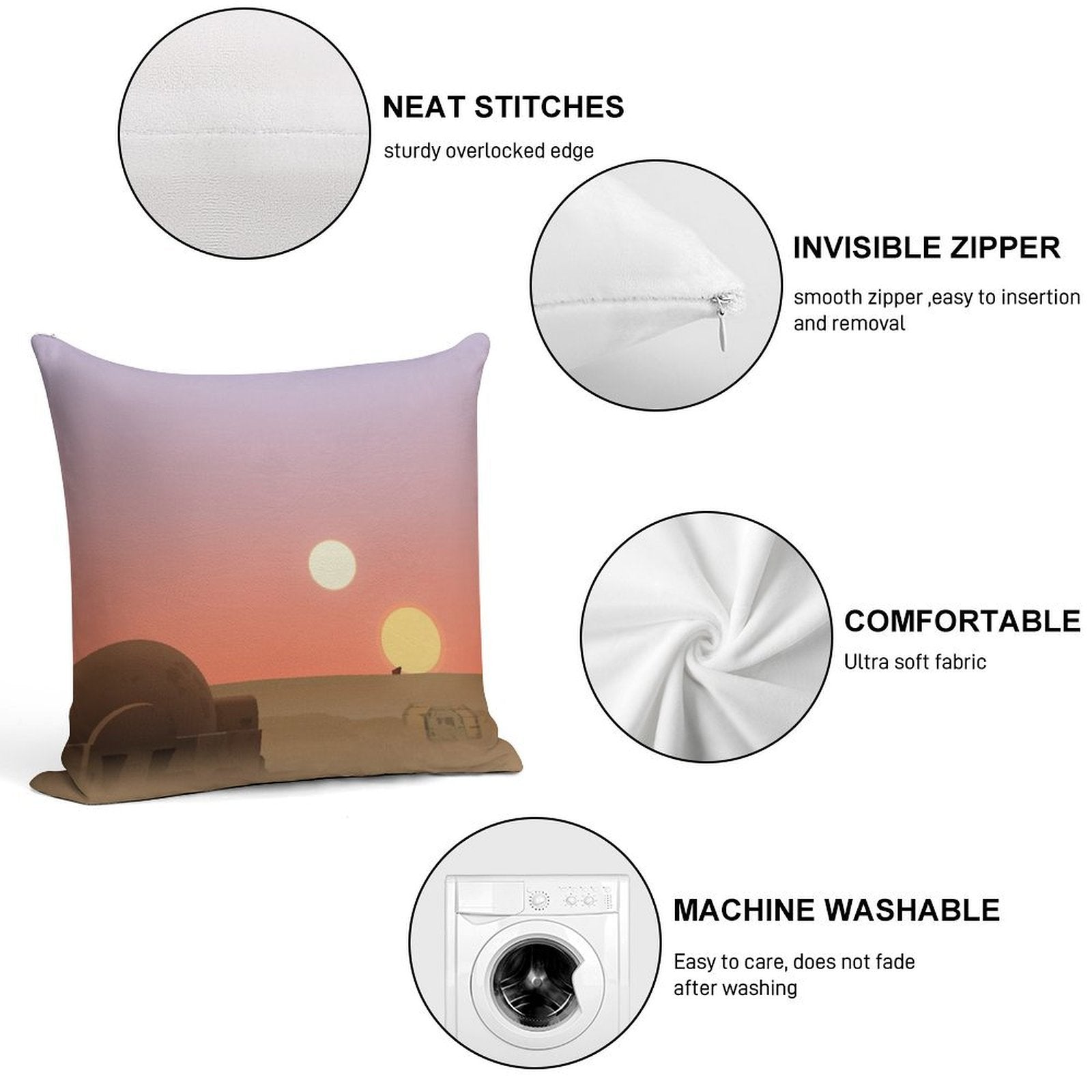 Tatooine Sunset Soft Hidden Zipper Throw Pillow