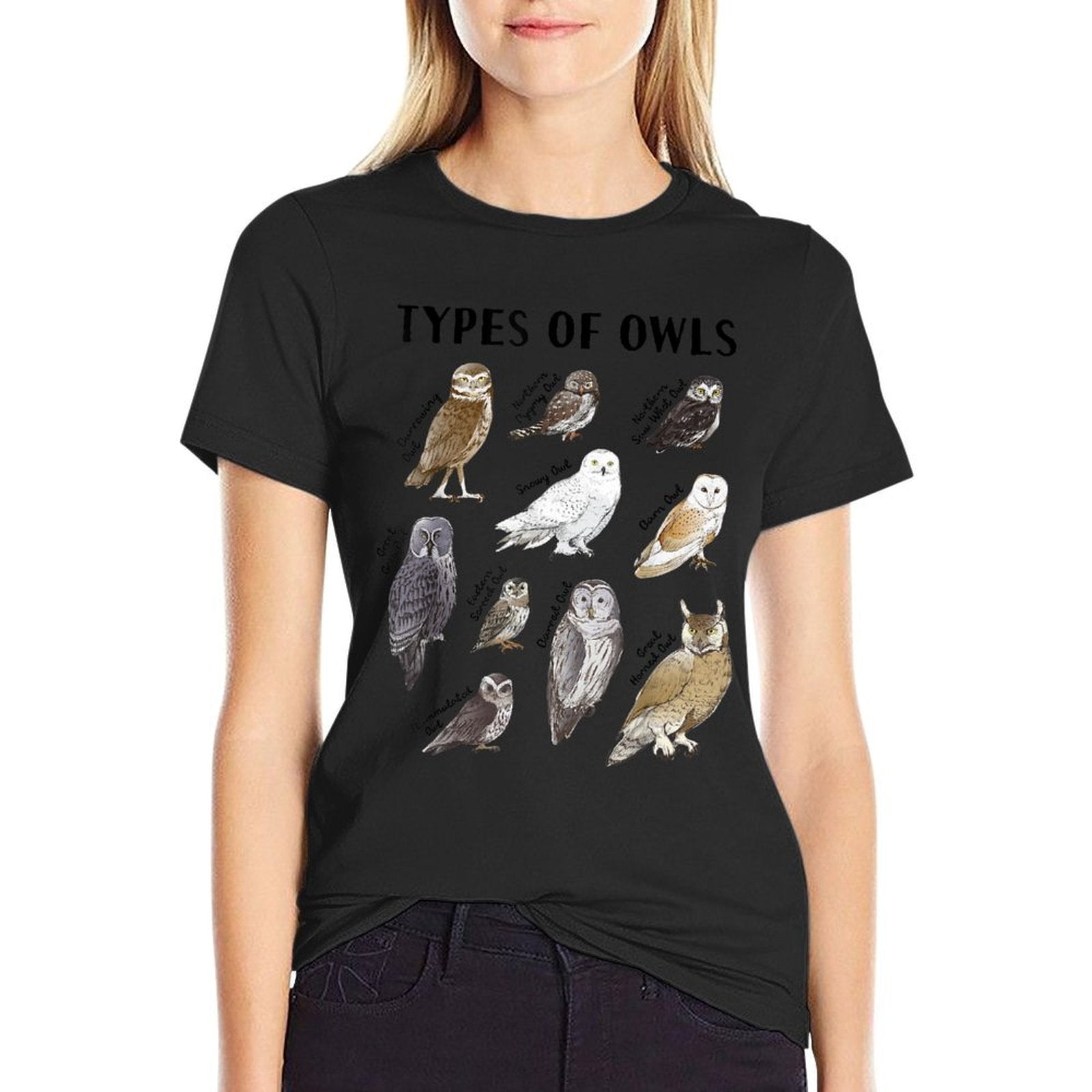 Types of Owls Educational Collection Cute Owl Lover  Stretchy T-Shirt