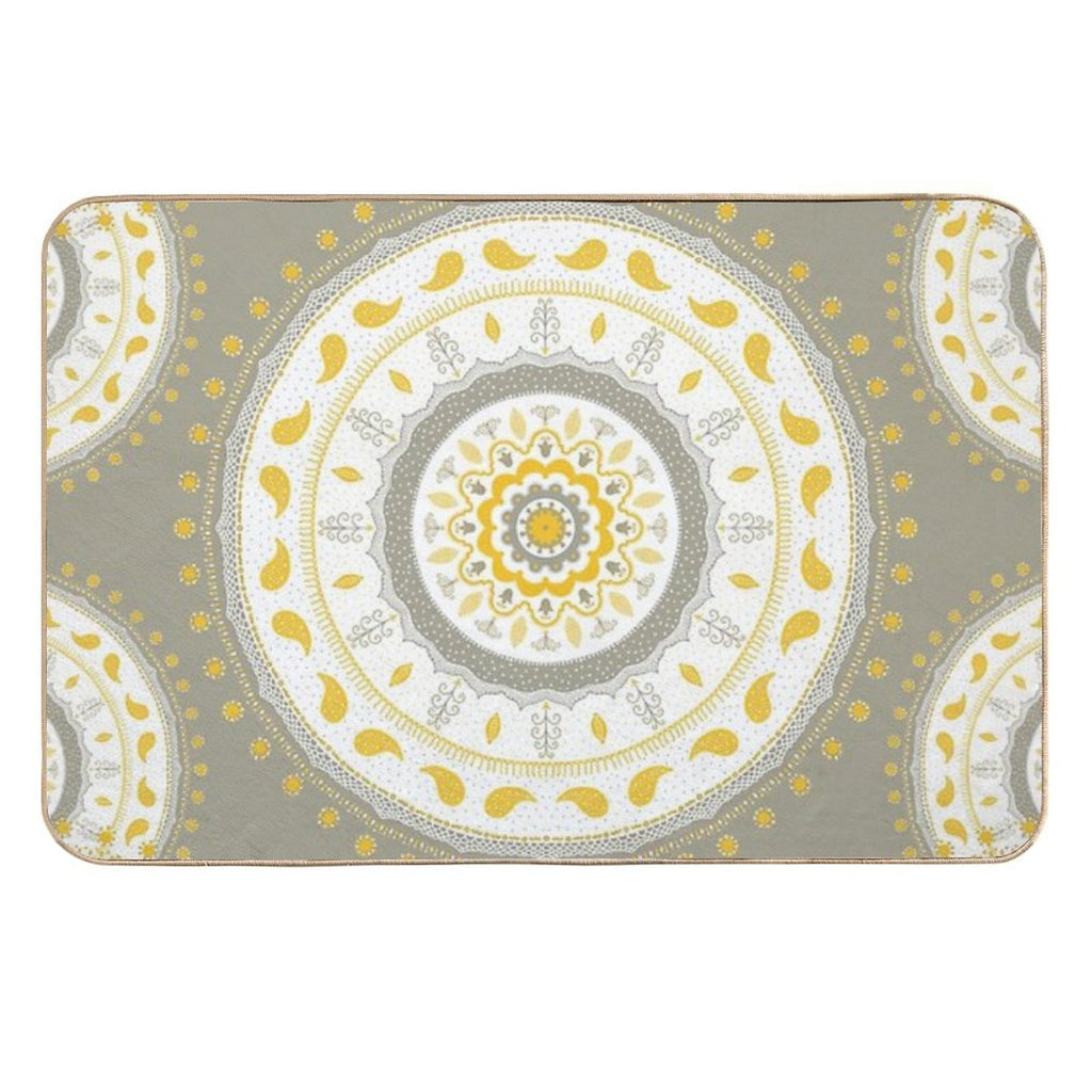 Gray Yellow White Mandalas  Rapid-Drying Bath Mat