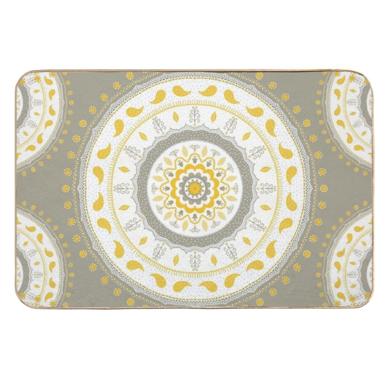 Gray Yellow White Mandalas  Rapid-Drying Bath Mat