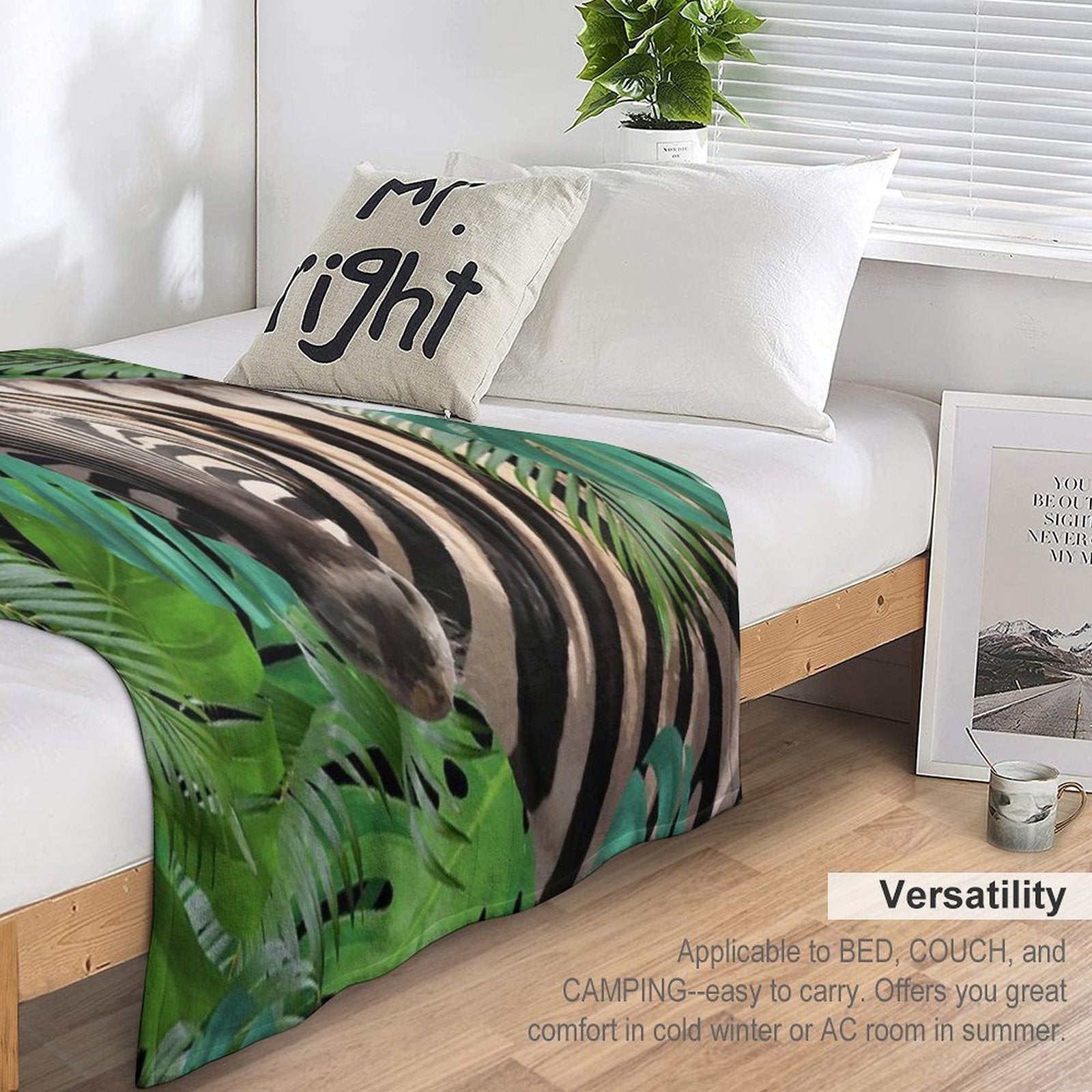 Zebra Jungle Palm Monstera Leaves Gift-ready Throw Blanket