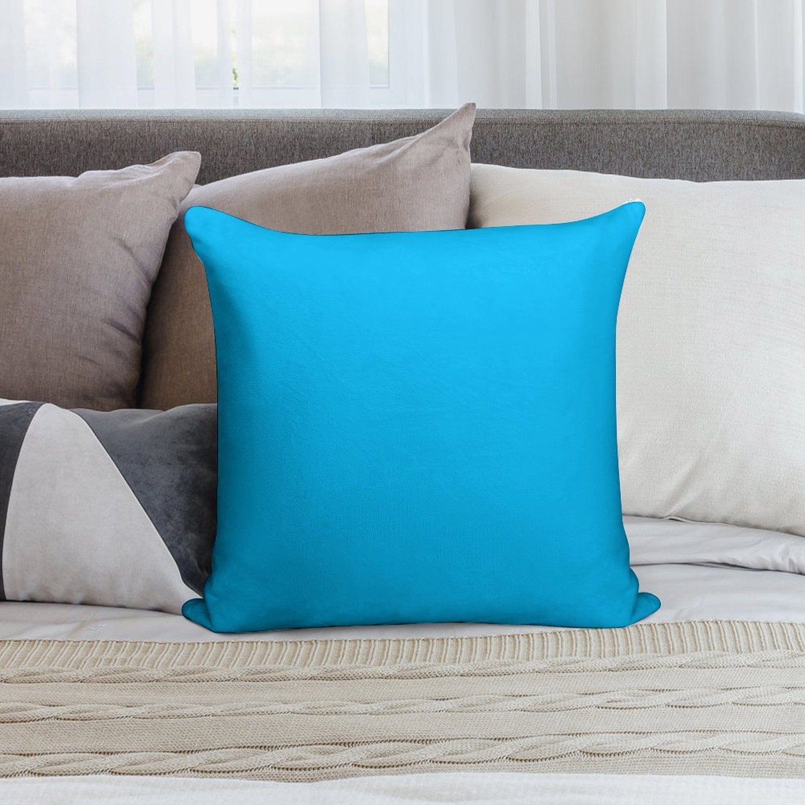 Deep Sky Blue  Solid Sky Blue  Plain Deep Sky Blue Soft High-Density Material Throw Pillow