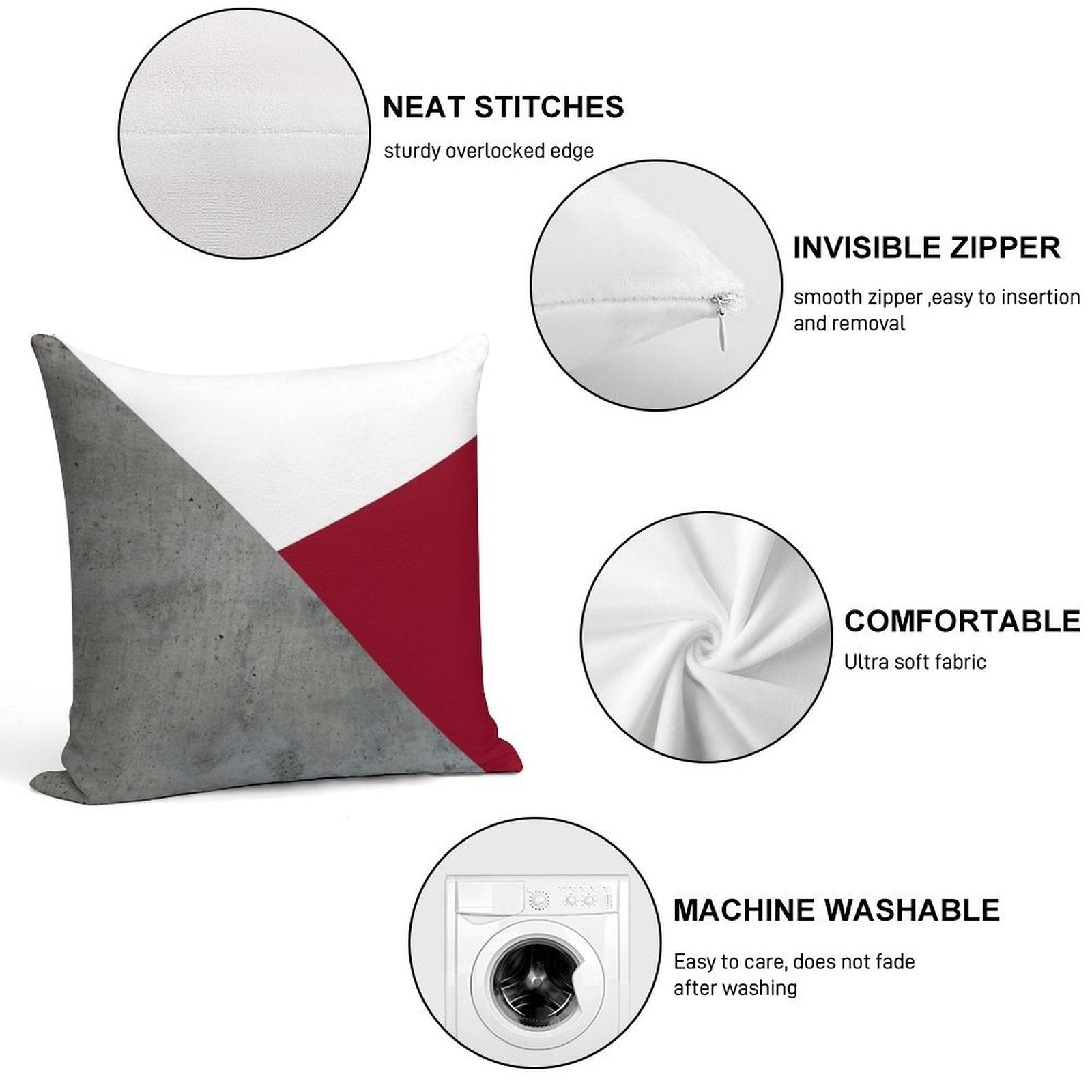 Concrete Grey And Burgundy Red Geometric Background Soft Durable Construction Throw Pillow