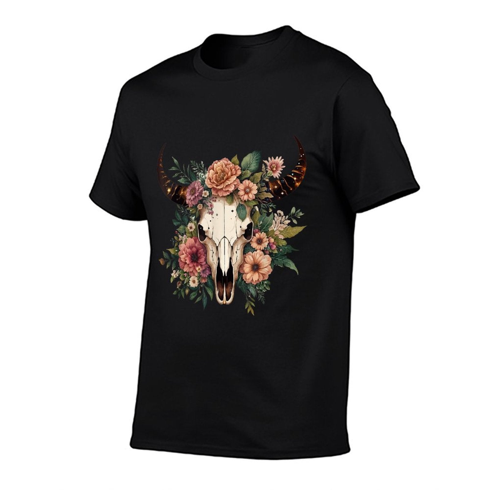 Boho Cow Bull Skull Flowers Wild West Western Cowgirl Texans  Odor-resistant T-Shirt