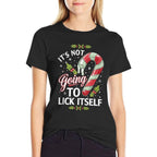 Its Not Going to Lick Itself Funny Christmas  Ribbed Collar T-Shirt